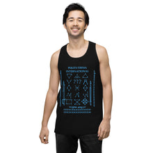 Load image into Gallery viewer, PTI Tank Top. Weapons and footwork patterns chart in blue ink