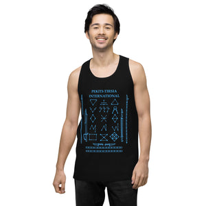 PTI Tank Top. Weapons and footwork patterns chart in blue ink