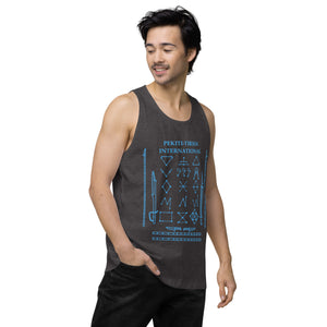 PTI Tank Top. Weapons and footwork patterns chart in blue ink