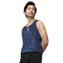 Load image into Gallery viewer, PTI Tank Top. Weapons and footwork patterns chart in blue ink