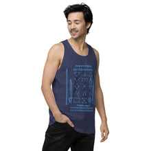 Load image into Gallery viewer, PTI Tank Top. Weapons and footwork patterns chart in blue ink