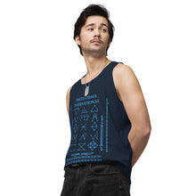 Load image into Gallery viewer, PTI Tank Top. Weapons and footwork patterns chart in blue ink