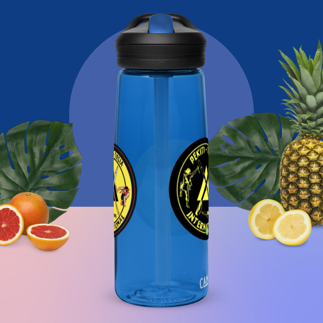 PTI 25oz Sports Water Bottle, Full Color and Black & Yellow PTI Logos, with 3 color options for bottle.