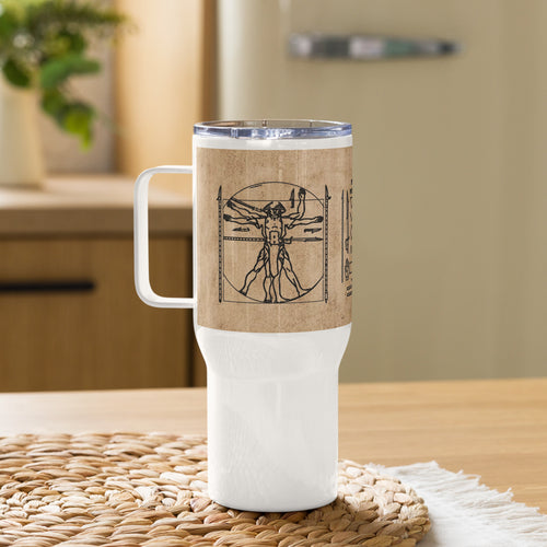 PTI LOGO, WEAPONS MAN & CHART: Travel mug with handle. 25 oz (739 ml)