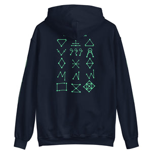 PTI "The Works" Fighters, Footwork & Swords pullover hoodie with green ink.