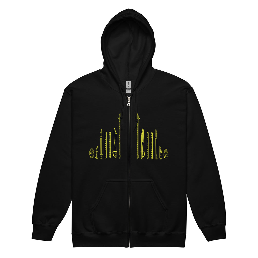 PTI WEAPONS MAN:  Heavy Blend Zip Hoodie. Yellow Ink.