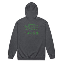Load image into Gallery viewer, PTI Zip Hoodie, Fighters Front, Footwork Diagram Back. Green Ink on 3 Color Options