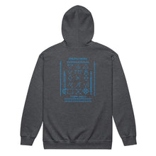 Load image into Gallery viewer, PTI WEAPONS MAN &amp; CHART:  Heavy Blend Zip Hoodie. Blue Ink.