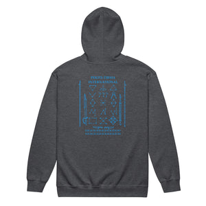 PTI WEAPONS MAN & CHART:  Heavy Blend Zip Hoodie. Blue Ink.