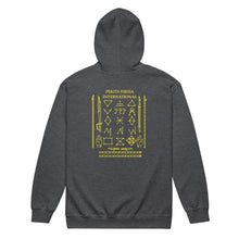 Load image into Gallery viewer, PTI WEAPONS MAN &amp; CHART: Heavy Blend Zip Hoodie. Yellow Ink.