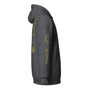 PTI "The Works" Logo, Footwork & Swords zippered hoodie with yellow ink.