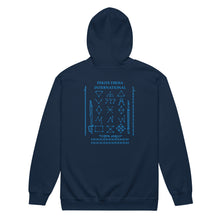 Load image into Gallery viewer, PTI WEAPONS MAN &amp; CHART:  Heavy Blend Zip Hoodie. Blue Ink.