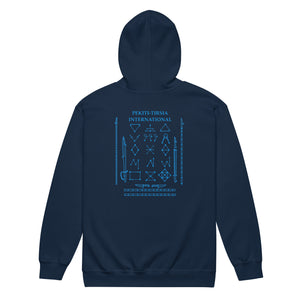 PTI WEAPONS MAN & CHART:  Heavy Blend Zip Hoodie. Blue Ink.