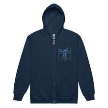 Load image into Gallery viewer, PTI WEAPONS MAN &amp; CHART:  Heavy Blend Zip Hoodie. Blue Ink.