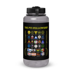 PTI FELLOWSHIP: Wide mouth plastic water bottle. In Red, Charcoal, Blue or Clear.