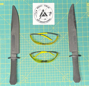 BOWIE SEGUIDAS TRAINING SET with video, 2 rubber training bowies and saftey glasses