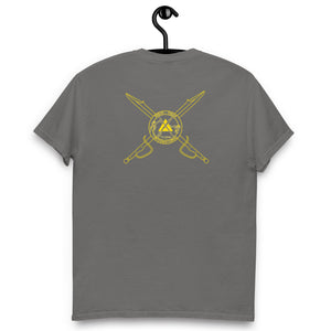 PTI T-Shirt. 7 Color Options. Yellow Logo front, Swords & Footwork Shield back