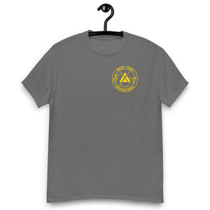 PTI T-Shirt. 7 Color Options. Yellow Logo front, Swords & Footwork Shield back
