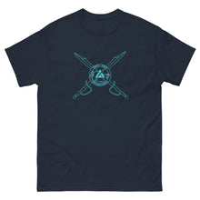 Load image into Gallery viewer, PTI T-Shirt. 5 Color Options, Blue Ink. Swords &amp; Logo front, Footwork &amp; Logo shield back.