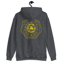 Load image into Gallery viewer, PTI Hoodie. 6 Color Options. Crossed Swords &amp; PTI Logo front, PTI Footwork Shield back. Yellow Ink.
