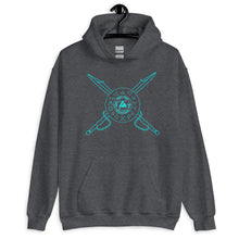 Load image into Gallery viewer, PTI Hoodie: 5 Color Options, Blue Ink with Crossed Swords &amp; Footwork Shield front, blank back.