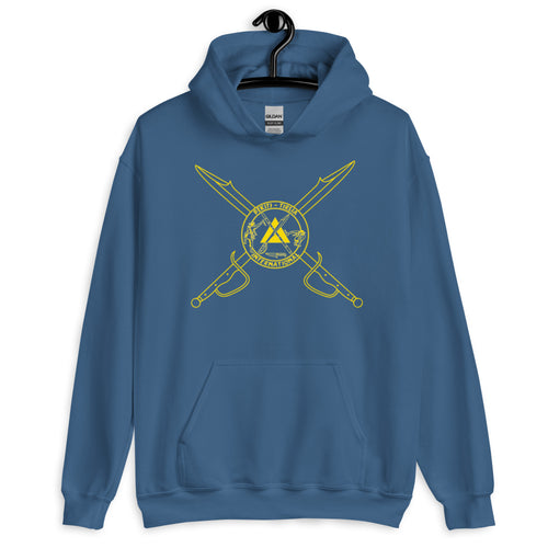 PTI Hoodie.  Swords & PTI Shield Logo front, blank back. 5 Color Options, Yellow Ink