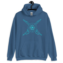 Load image into Gallery viewer, PTI Hoodie: 5 Color Options, Blue Ink with Crossed Swords &amp; Footwork Shield front, blank back