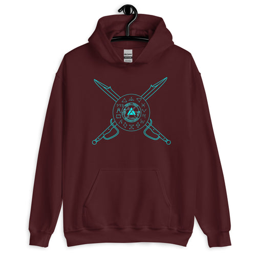 PTI Hoodie: 5 Color Options, Blue Ink with Crossed Swords & Footwork Shield front, blank back