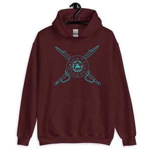 PTI Hoodie: 5 Color Options, Blue Ink with Crossed Swords & Footwork Shield front, blank back.