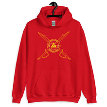 Load image into Gallery viewer, PTI Hoodie.  Swords &amp; PTI Shield Logo front, blank back. 5 Color Options, Yellow Ink.